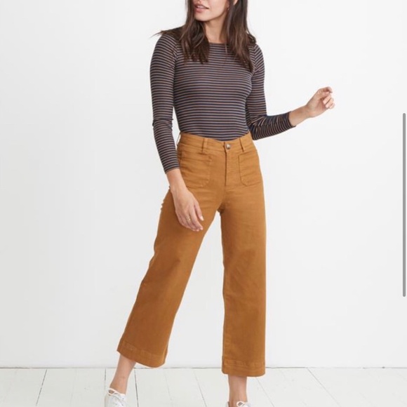 Marine Layer Pants - Marine Layer Women’s Bridget Wide Leg Front Pocket Crop Pant Gold/Rust Size 0